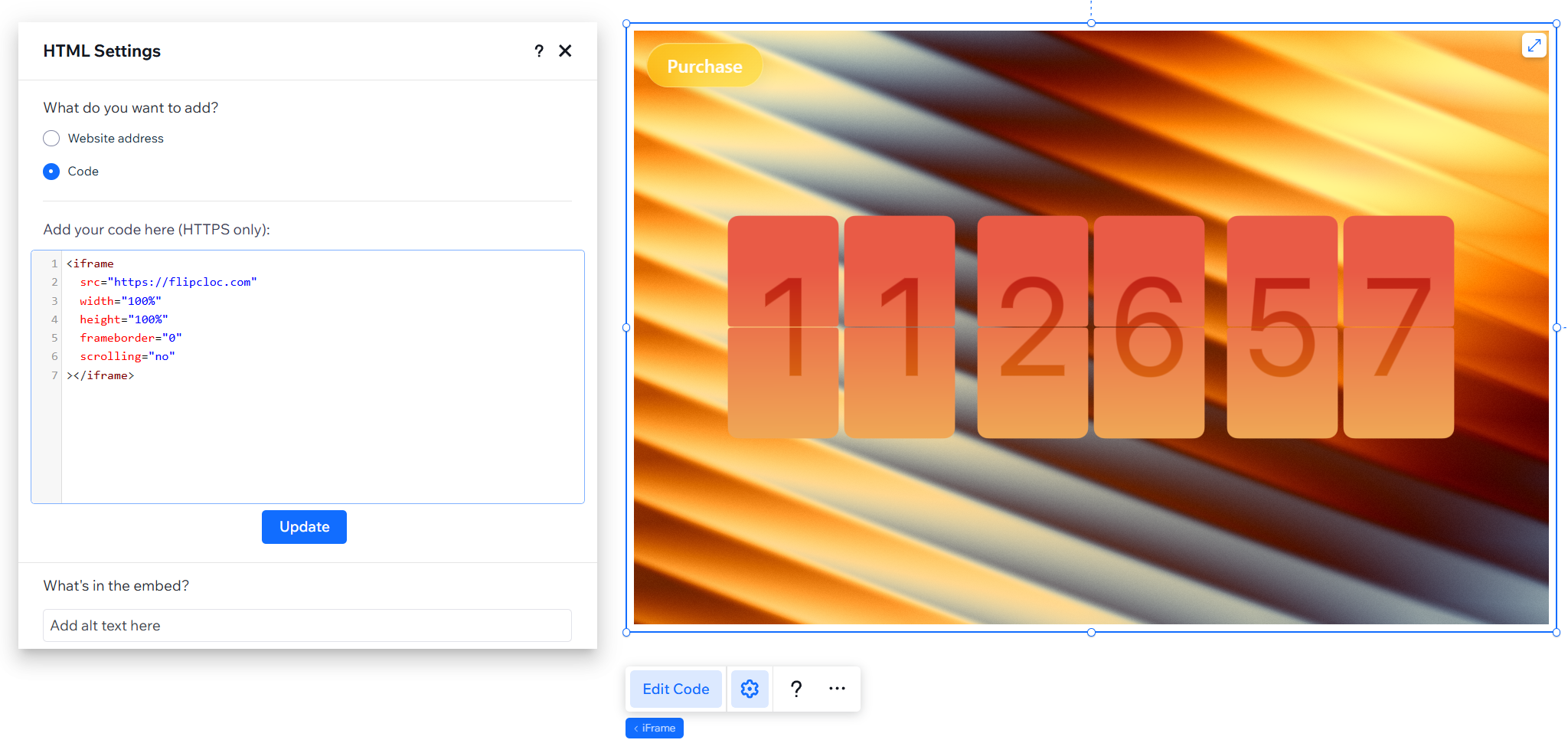 FlipCloc Iframe Embed Settings